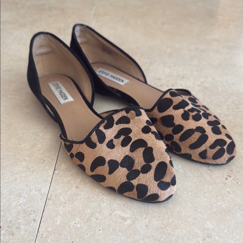 Steve Madden Leopard Print D'Orsay Flats in Tan and Black